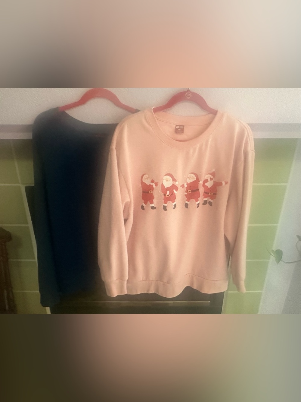 Women’s Pink Sweatshirt with Santa Graphic & Teal TEK GEAR Sweatshirt (XXL)